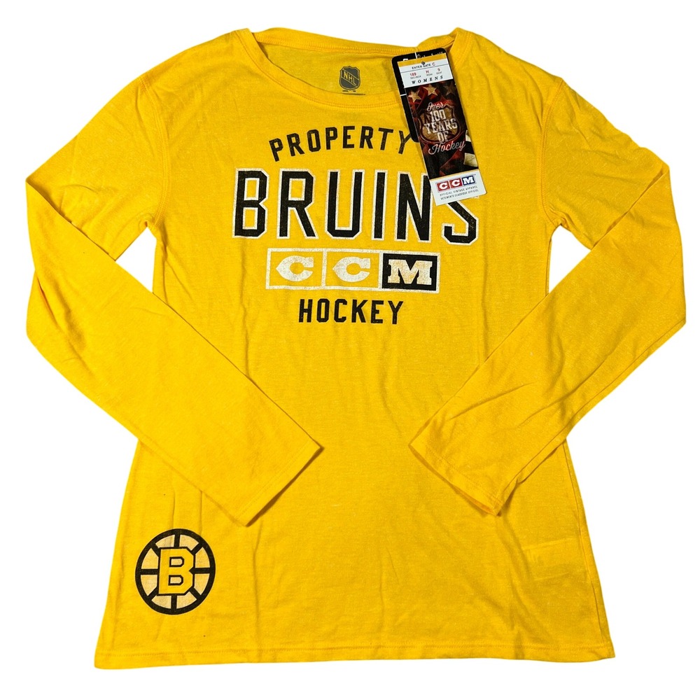 CCM‎ Boston Bruins NHL Womens Long Sleeve T-Shirt Yellow NWT Small